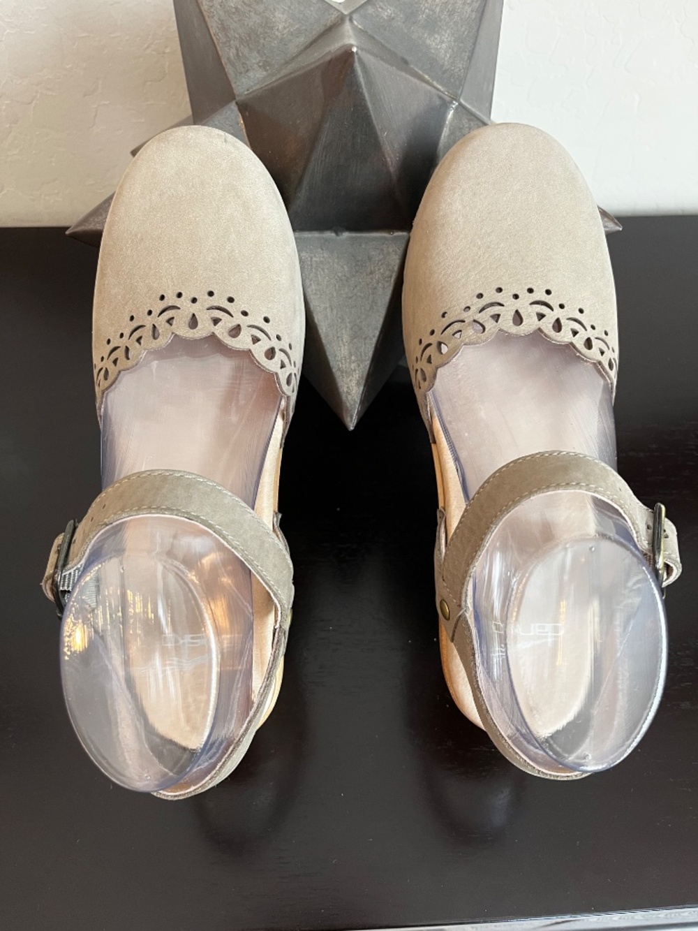 Dansko Tivoli Taupe Suede Mary Jane Clogs With A Laser Cut Scalloped Design 37 - Picture 4 of 4